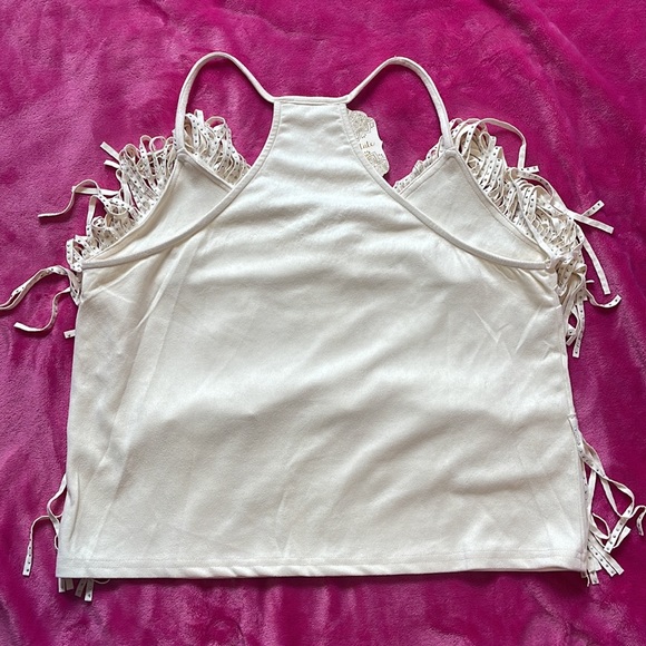Altar’d State Women's Cream Bling Fringed Racerback Thin Strap Tank Top Medium - Picture 9 of 10